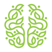 Line art of leaves arranged in the shape of a human brain.